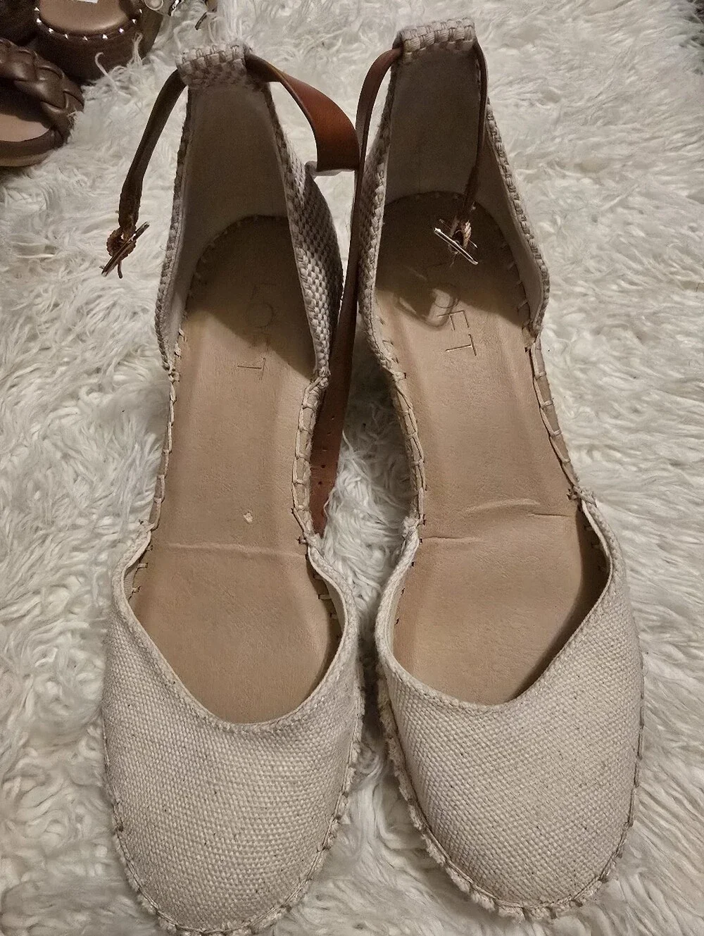 Loft Neutral Canvas Espadrille Flats with Ankle Strap - Women's